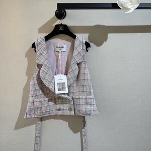 Authentic Chanel Pink and White Tweed Vest